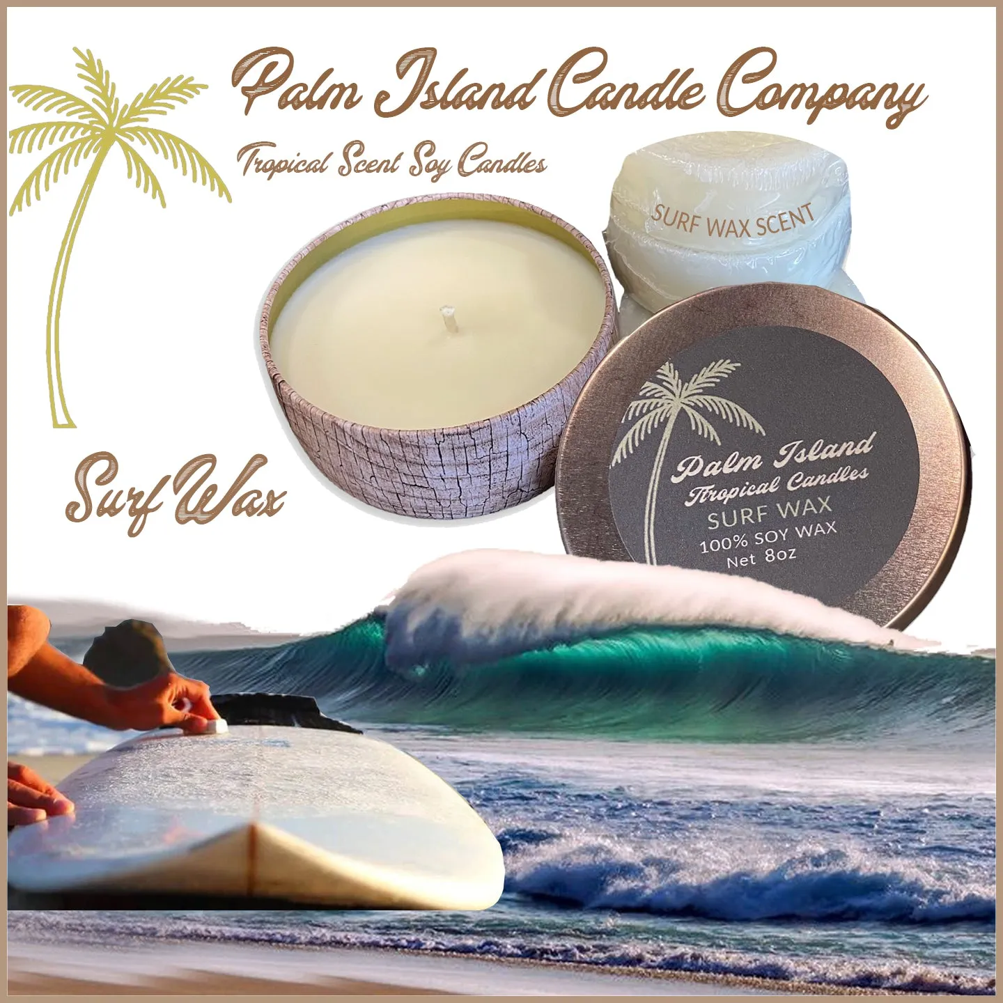 Palm Island Candle Co. 8oz Wood Print Metal Tin - Surf Wax Scent