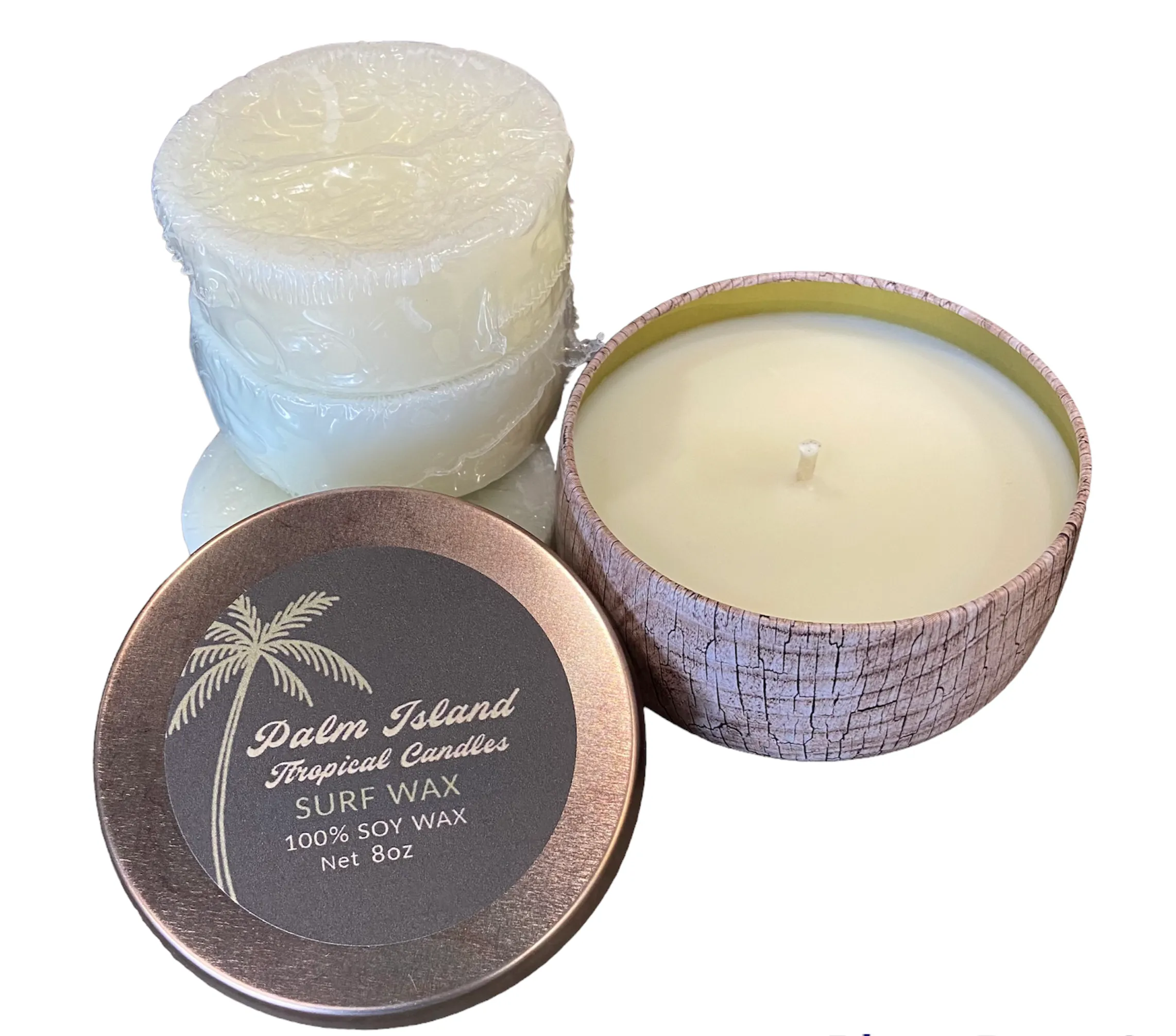 Palm Island Candle Co. 8oz Wood Print Metal Tin - Surf Wax Scent
