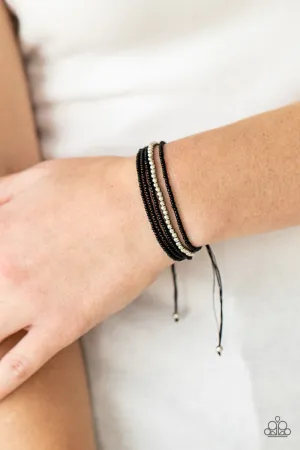 Paparazzi " All Beaded Up " Silver & Black Color Seed Bead Adjustable Bracelet