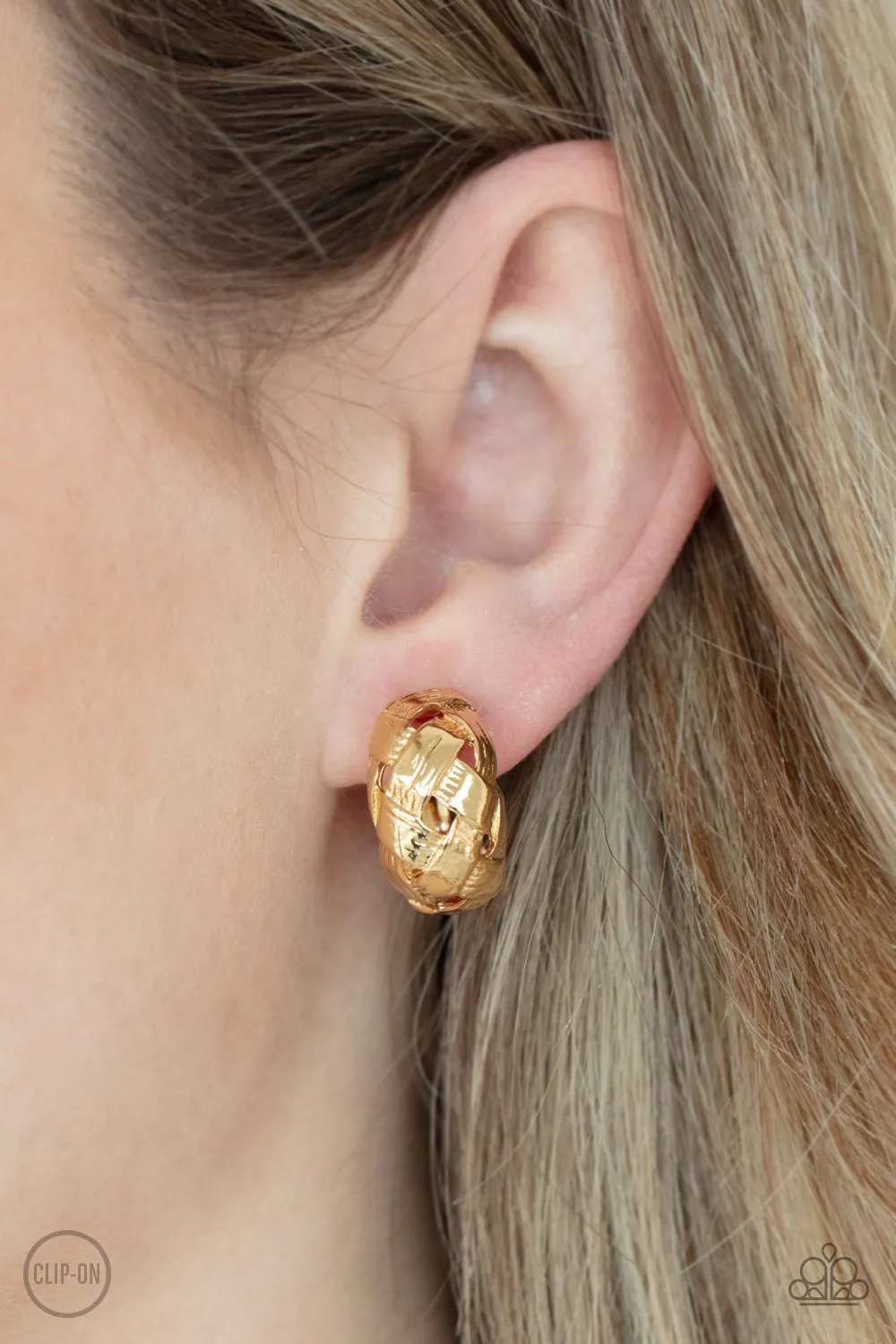 Paparazzi Wrought With Edge - Gold Clip-On Earrings