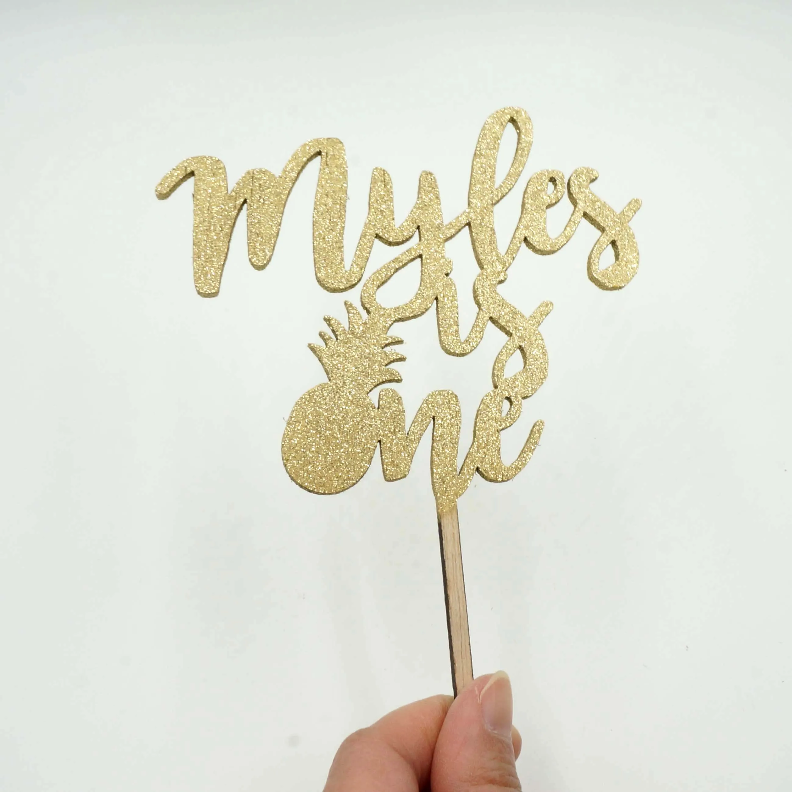 Personalized Gold Glitter Baby is One Pineapple Tropical Luau Birthday Cake Topper