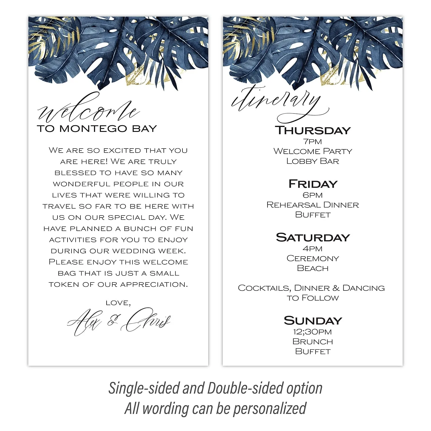 Personalized Wedding Welcome Letter & Itinerary - Blue Palms