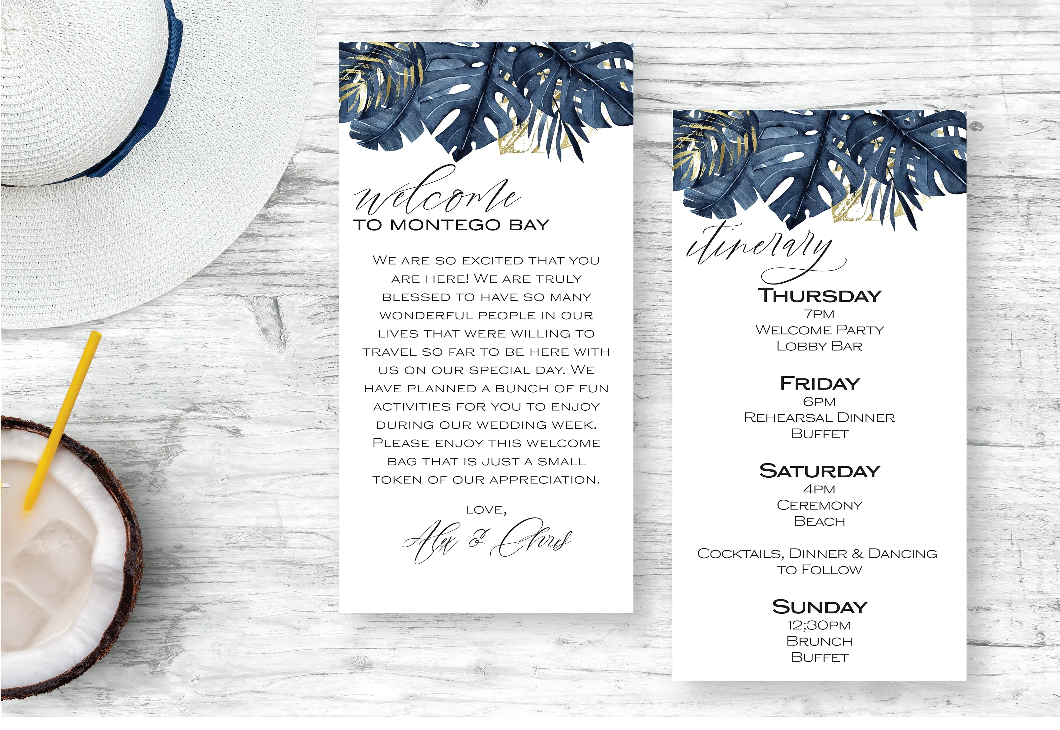 Personalized Wedding Welcome Letter & Itinerary - Blue Palms