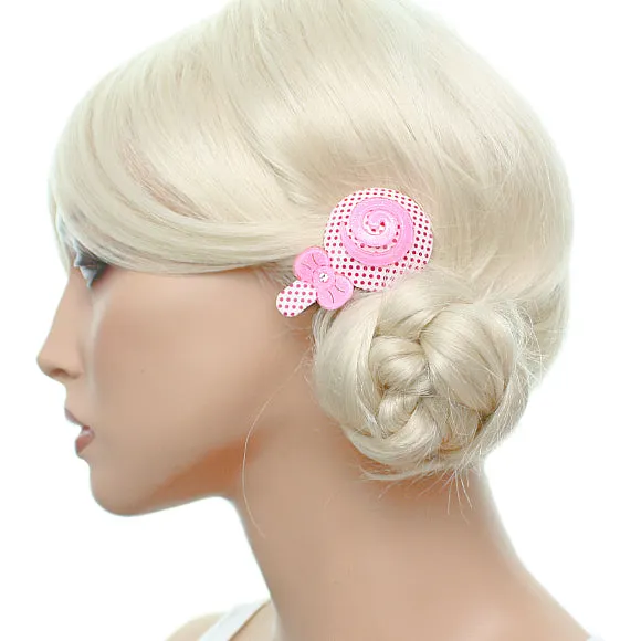Pink Swirl Polka Dot Comic Hair Clip Bow