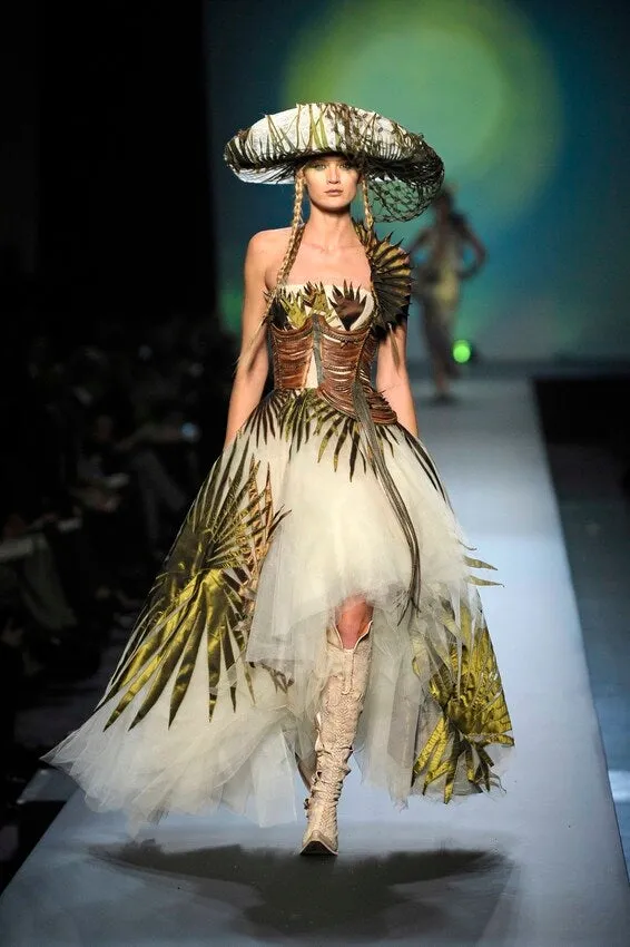 Pleated Palm Print Dress