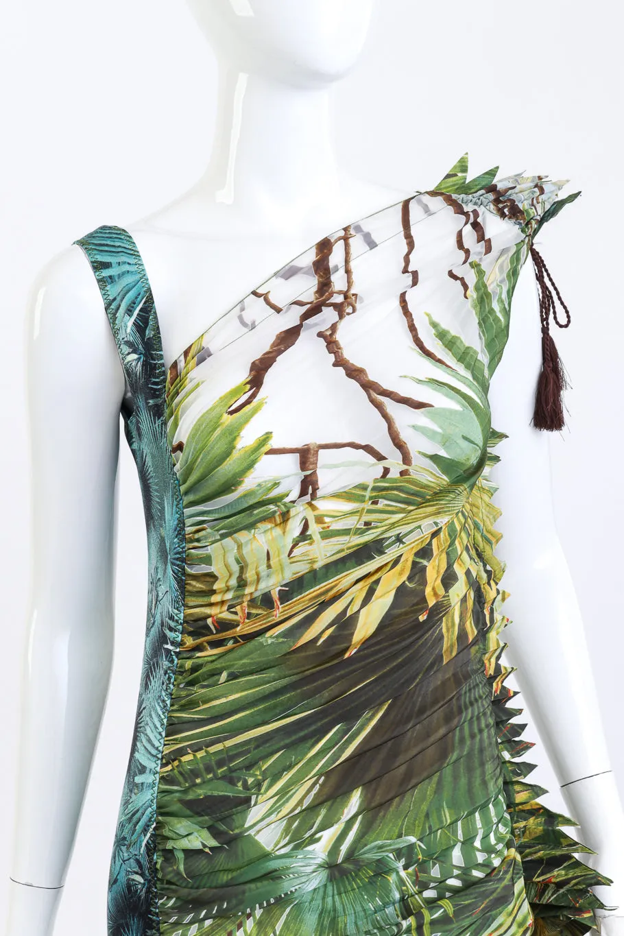 Pleated Palm Print Dress