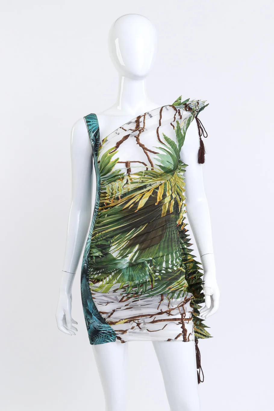 Pleated Palm Print Dress