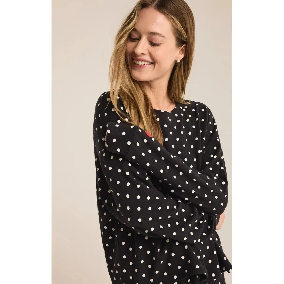 POLKA DOT BRUSHED KNIT TOP