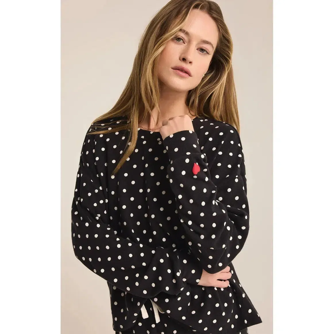 POLKA DOT BRUSHED KNIT TOP