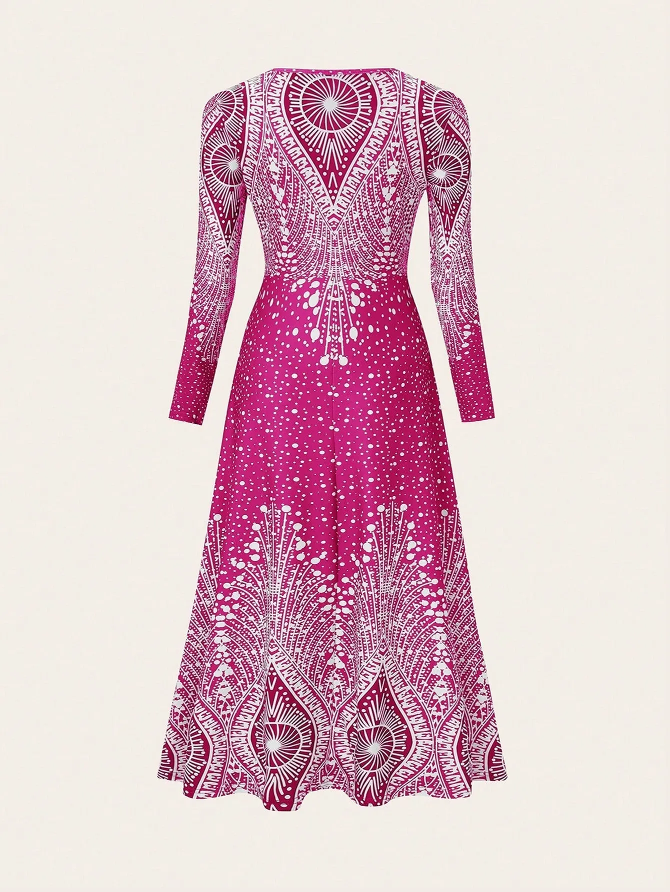 Polka Dot Printed V-Neck Long Sleeve Maxi Dress