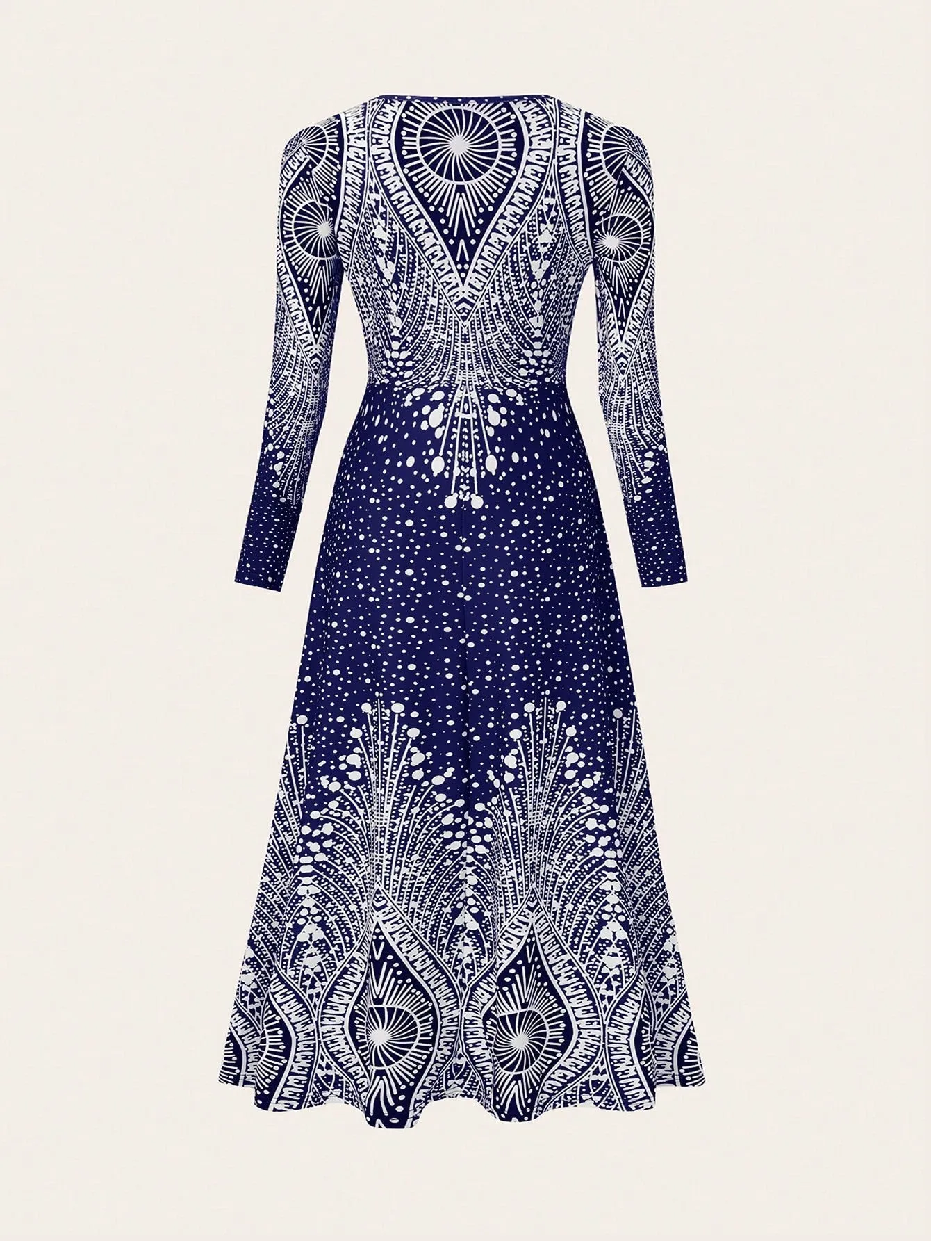 Polka Dot Printed V-Neck Long Sleeve Maxi Dress