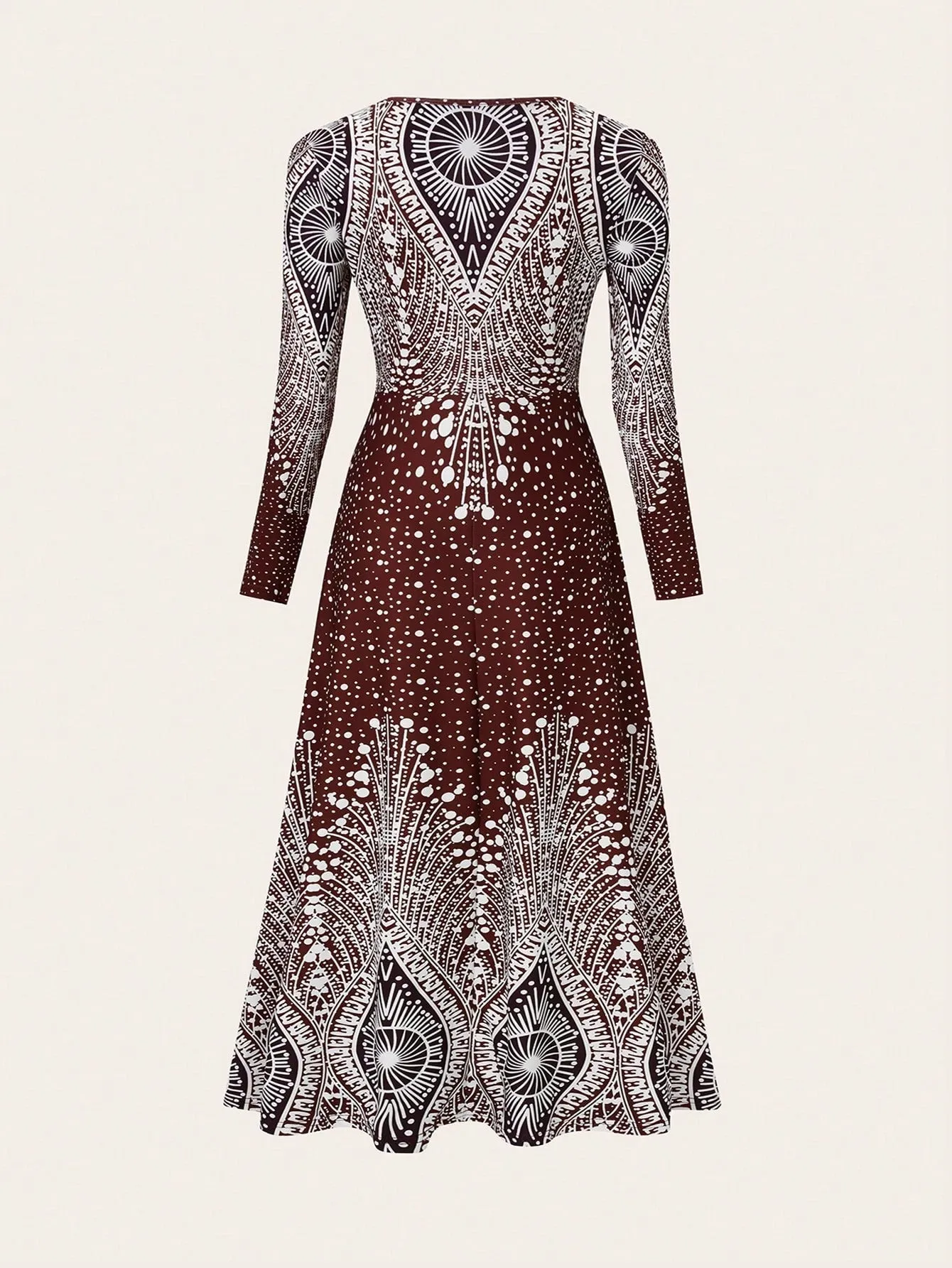 Polka Dot Printed V-Neck Long Sleeve Maxi Dress