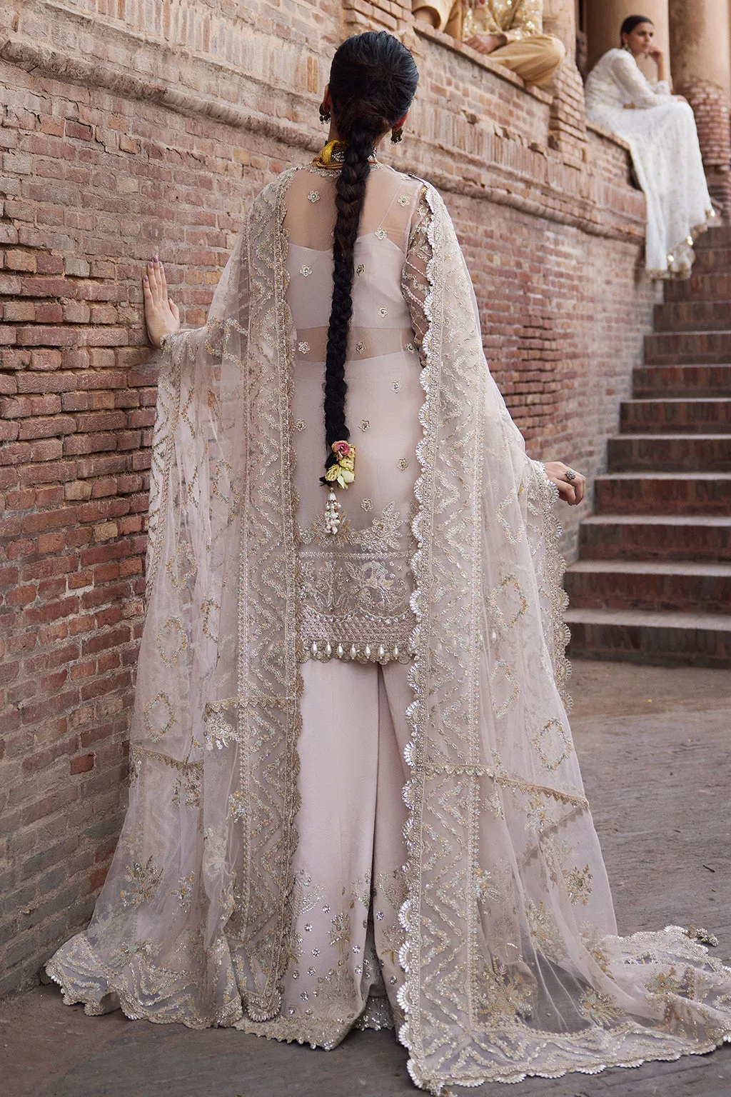 Powder Pink Embroidered Pakistani Party Wear Kameez Gharara Style