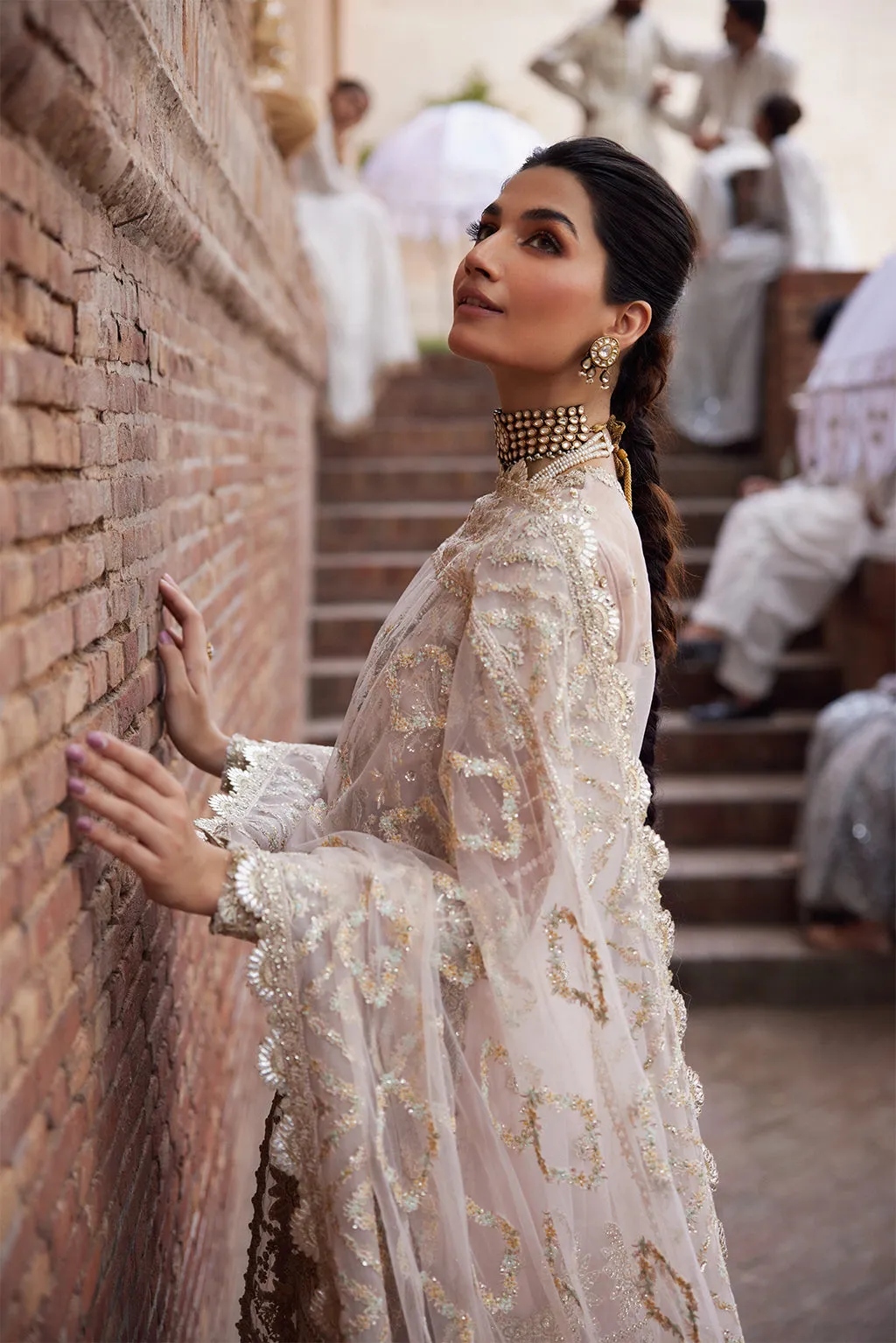 Powder Pink Embroidered Pakistani Party Wear Kameez Gharara Style