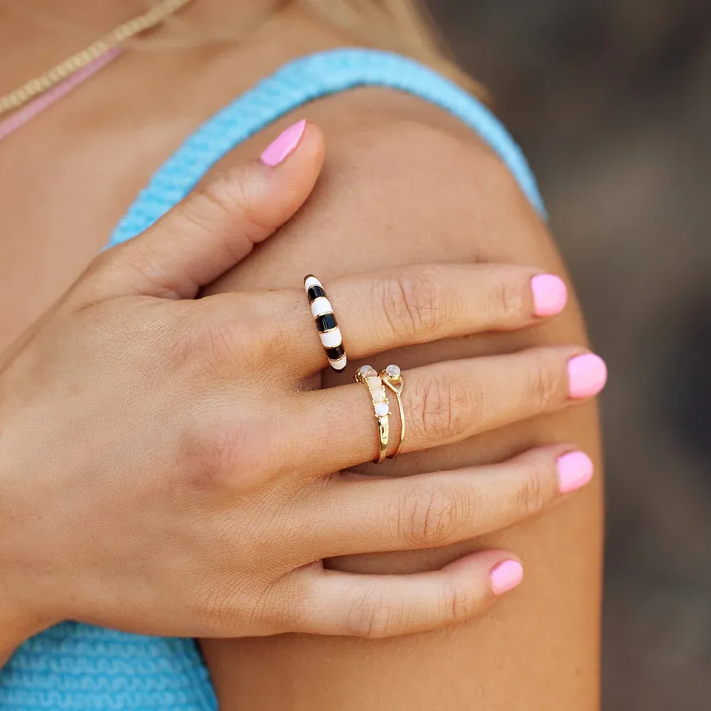 Pura Vida Striped Enamel Ring ~ Gold