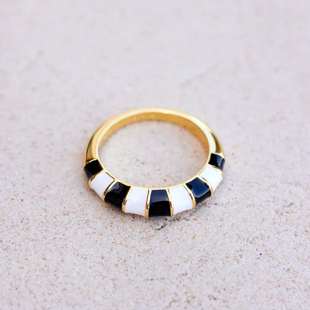 Pura Vida Striped Enamel Ring ~ Gold