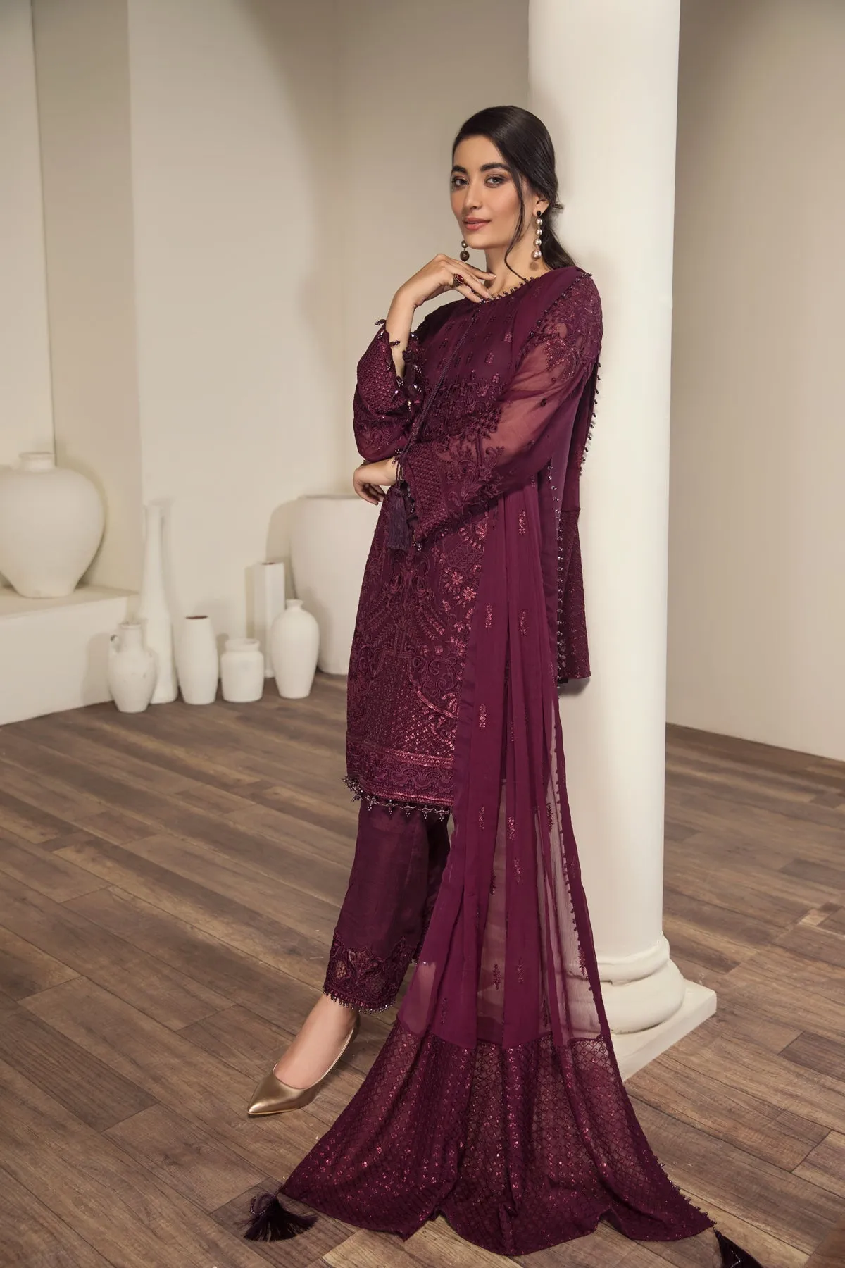 Purple Embroidered Pakistani Salwar Kameez Dupatta Salwar Suit
