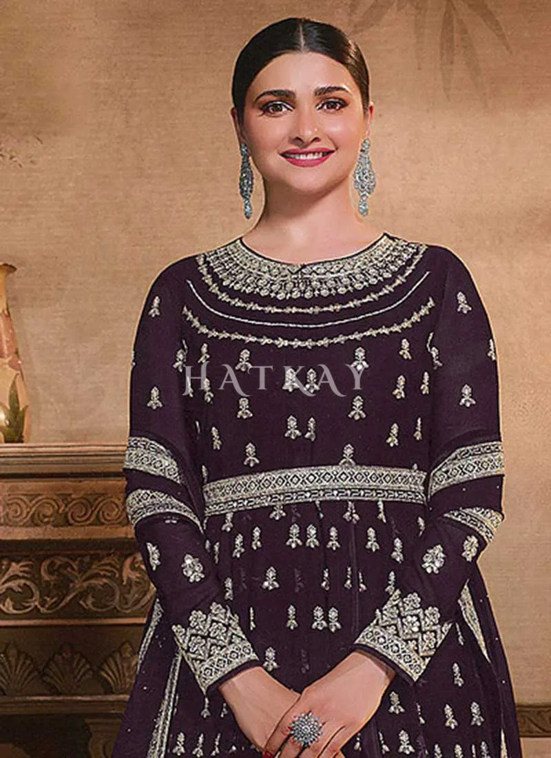 Purple Embroidery Slit Style Anarkali Lehenga