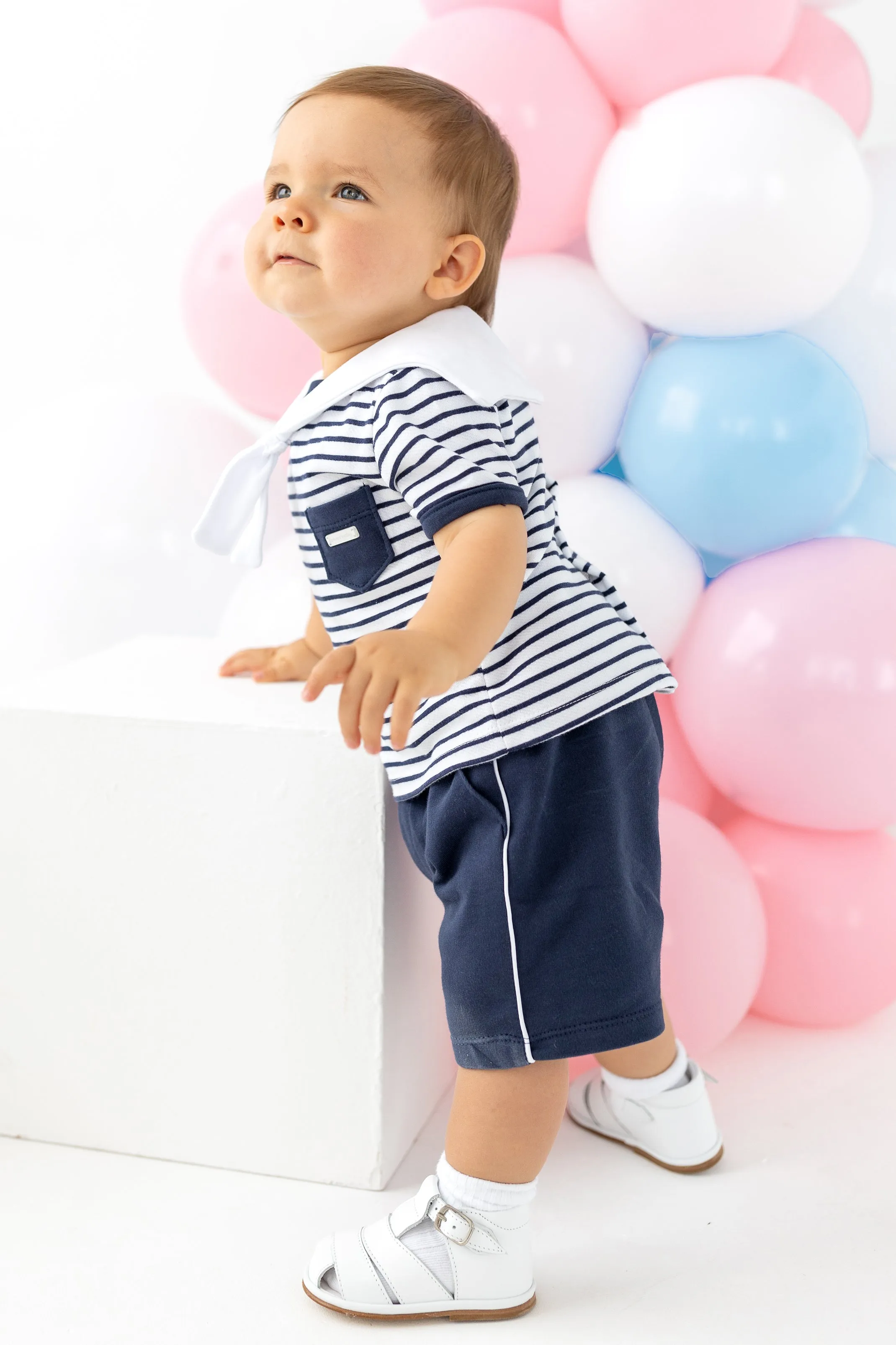 "Hawkins" Navy Striped Sailor Top & Shorts