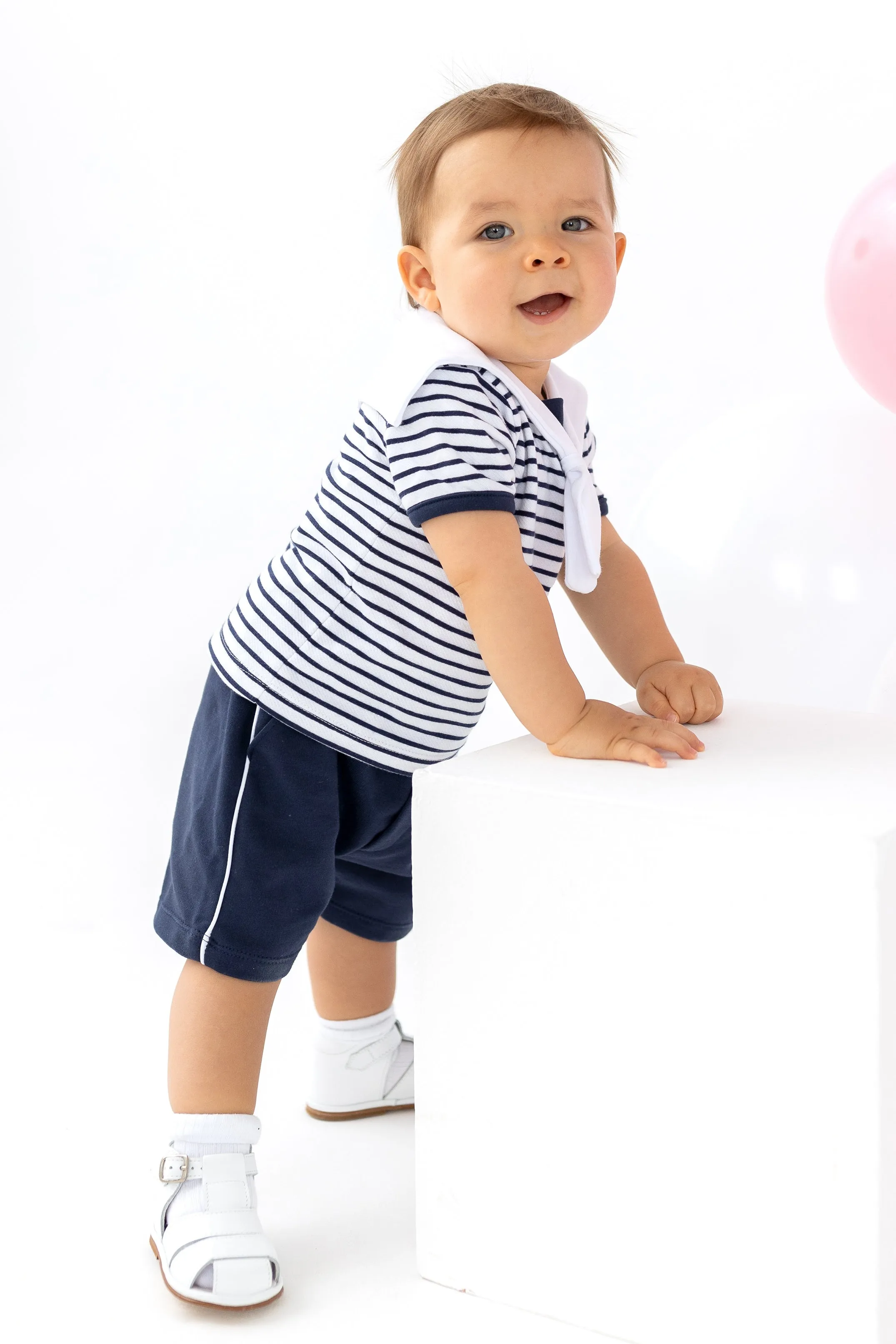 "Hawkins" Navy Striped Sailor Top & Shorts