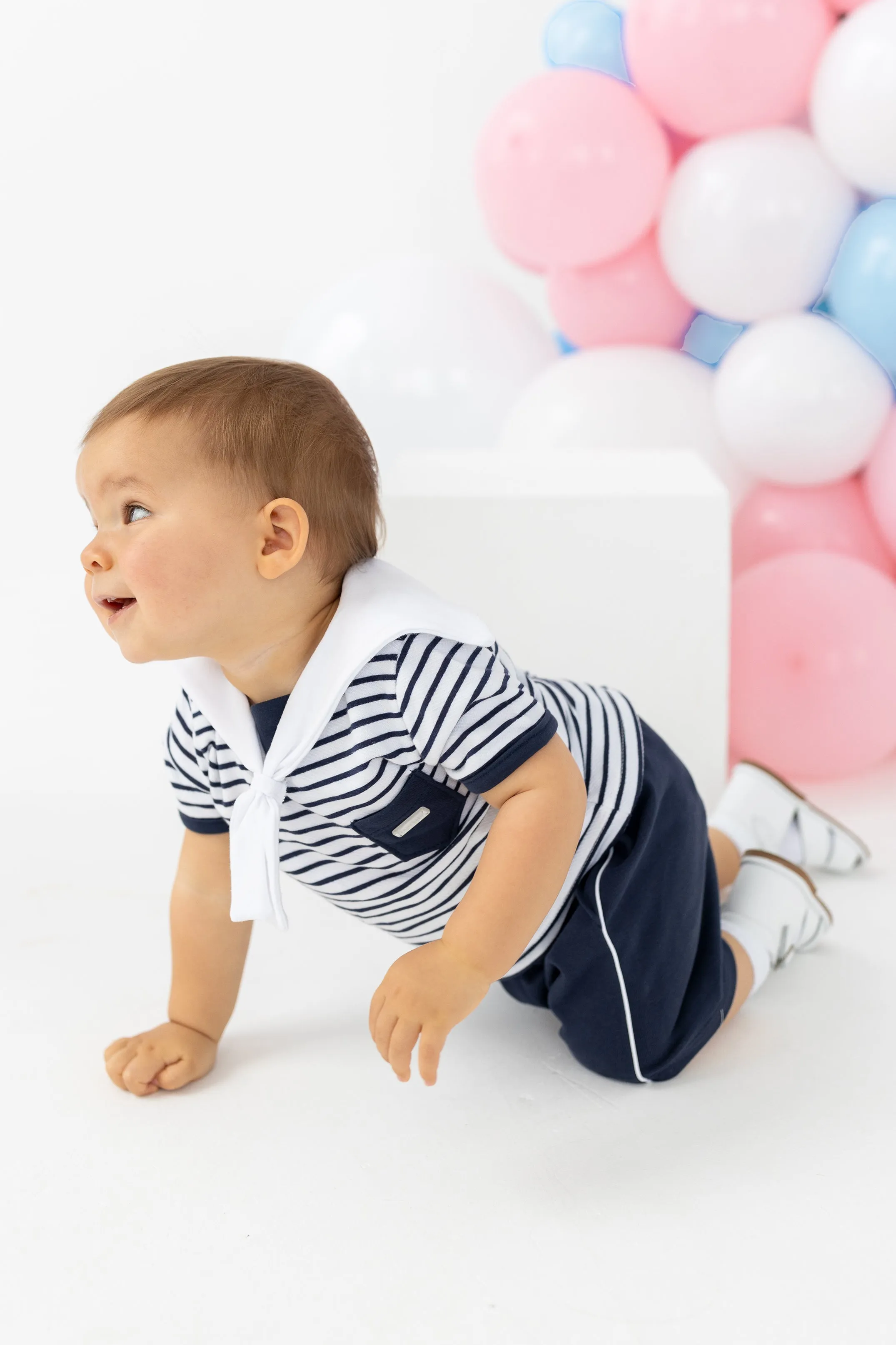 "Hawkins" Navy Striped Sailor Top & Shorts