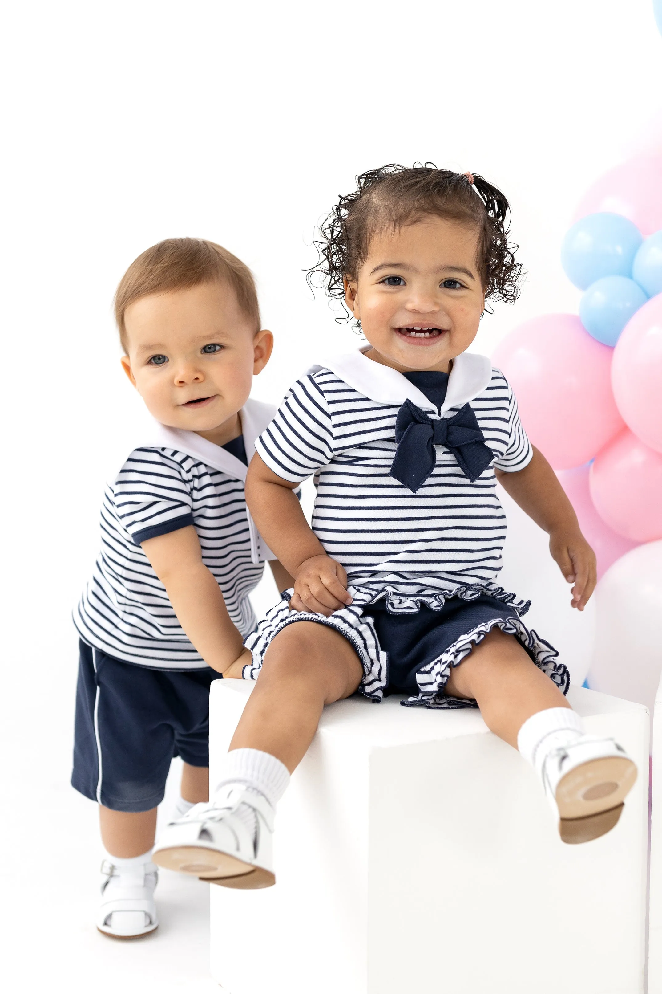 "Hawkins" Navy Striped Sailor Top & Shorts