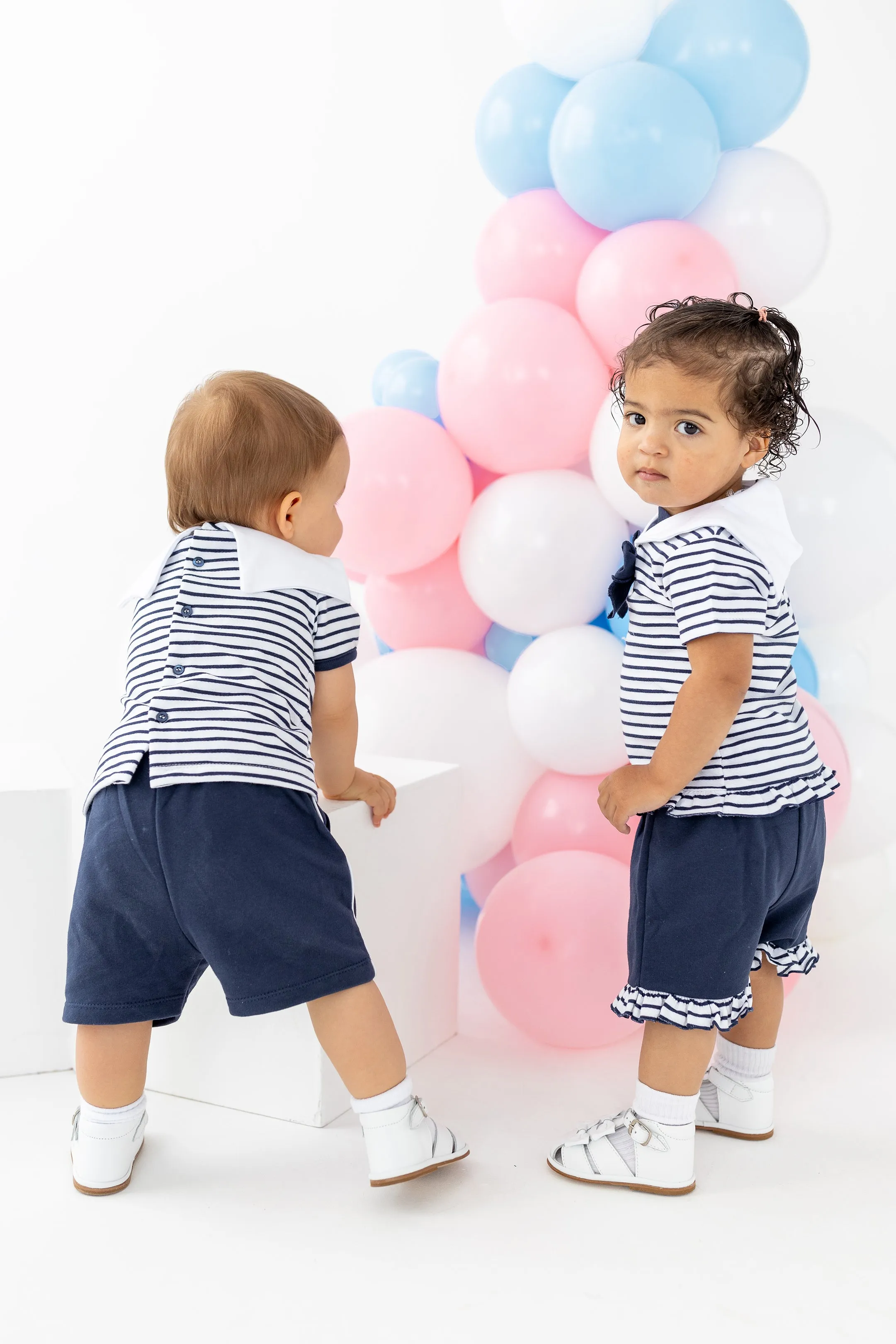 "Hawkins" Navy Striped Sailor Top & Shorts