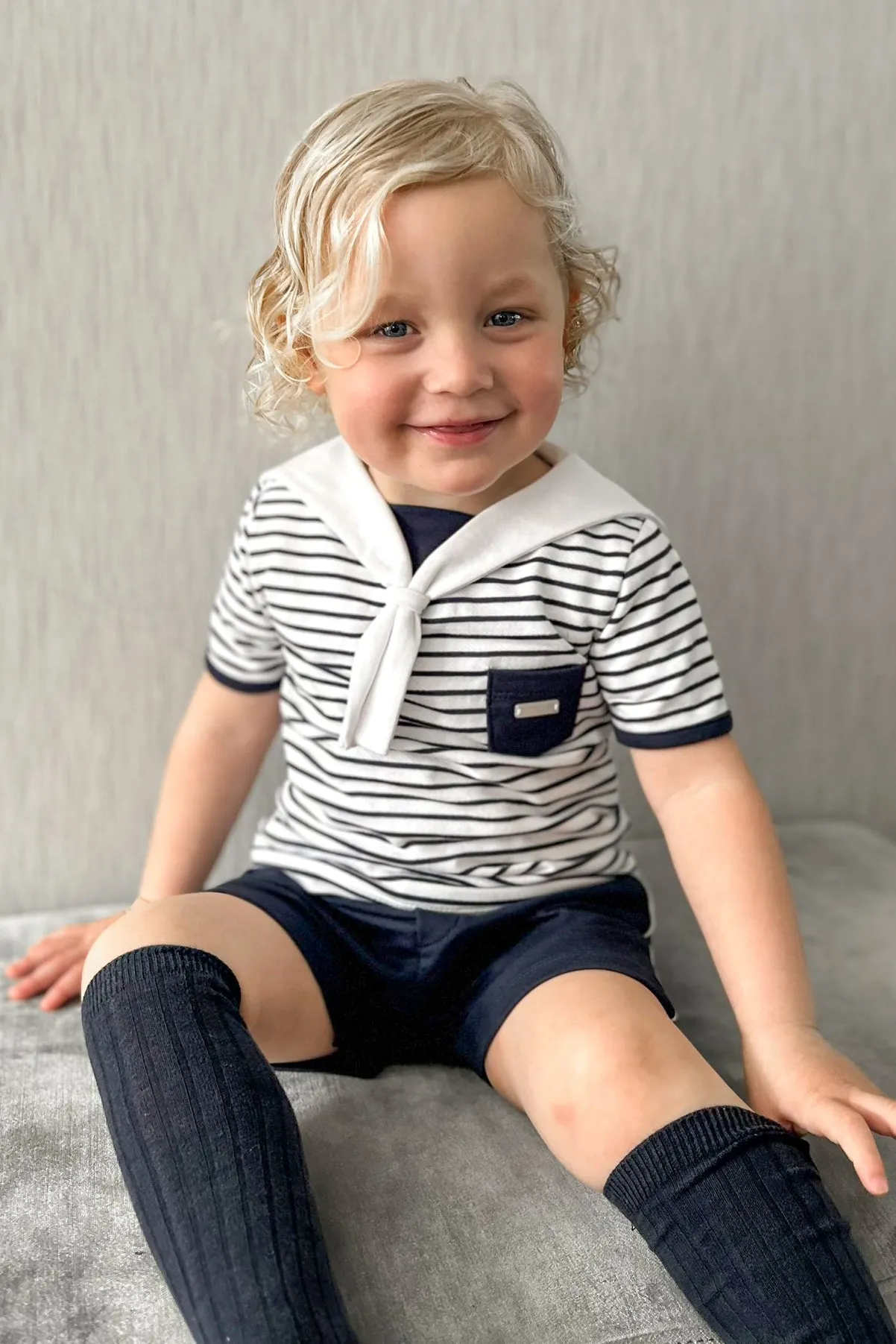 "Hawkins" Navy Striped Sailor Top & Shorts