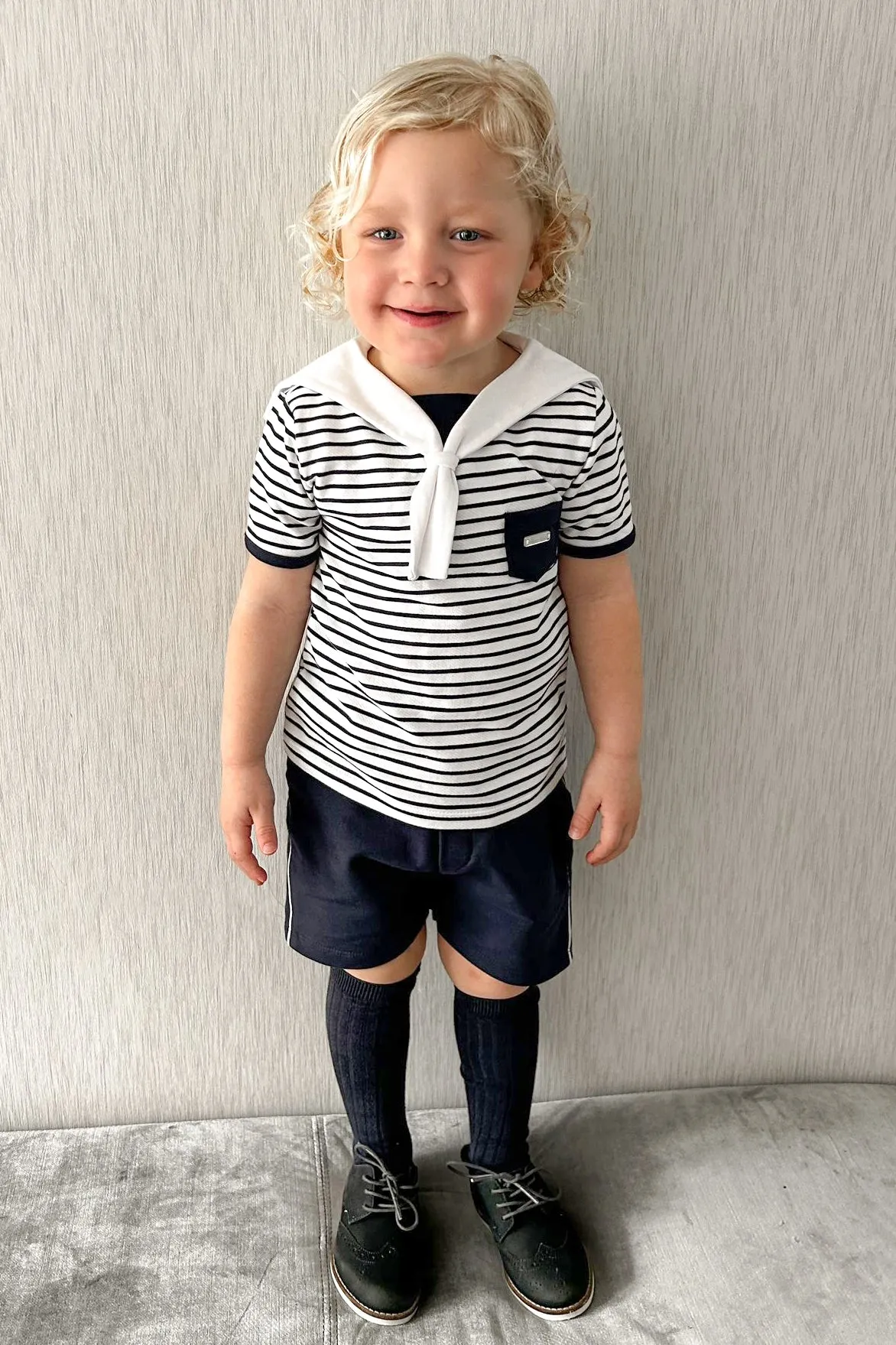 "Hawkins" Navy Striped Sailor Top & Shorts