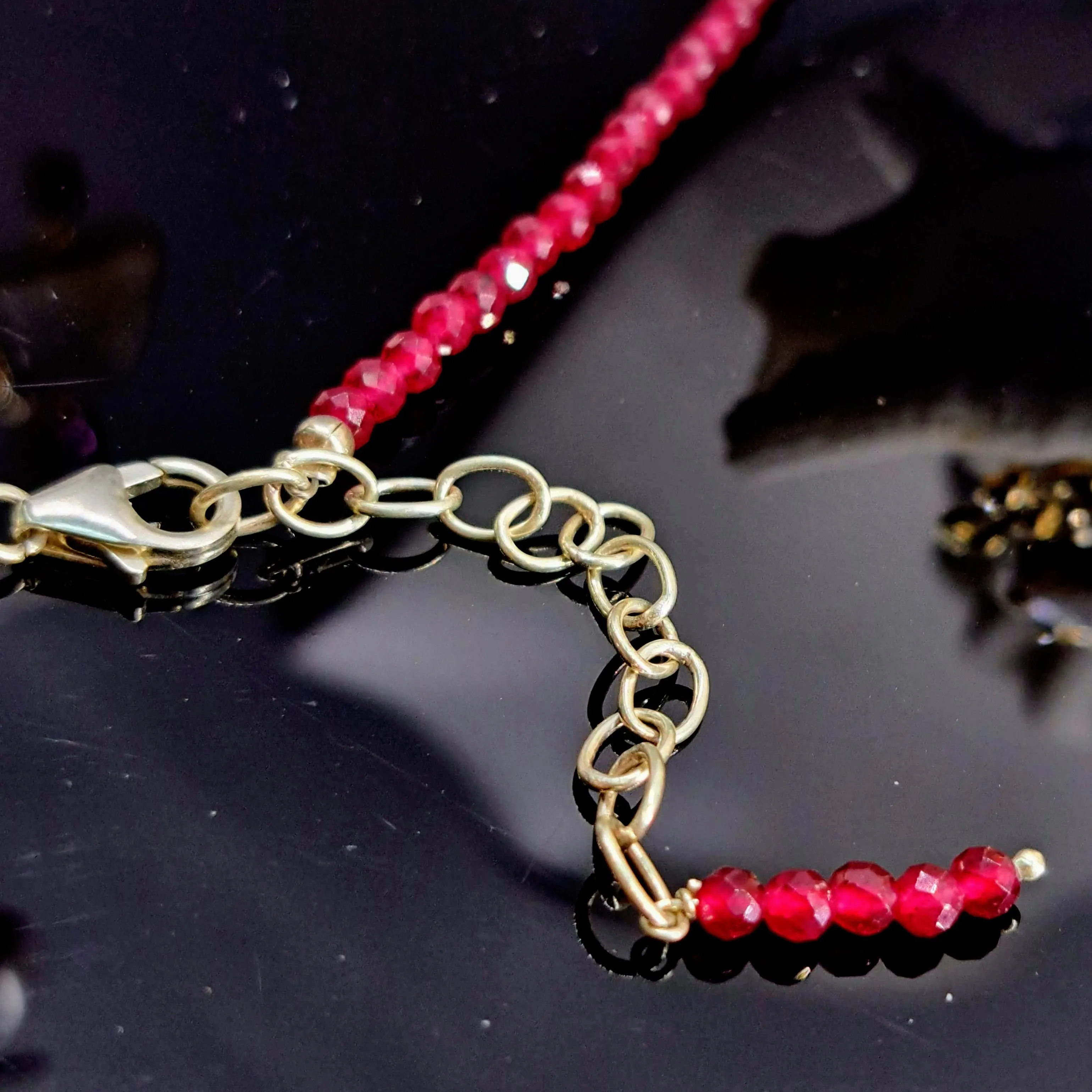 "Ruby Gem Strand" 16" - 18" Necklace - Ruby, Sterling