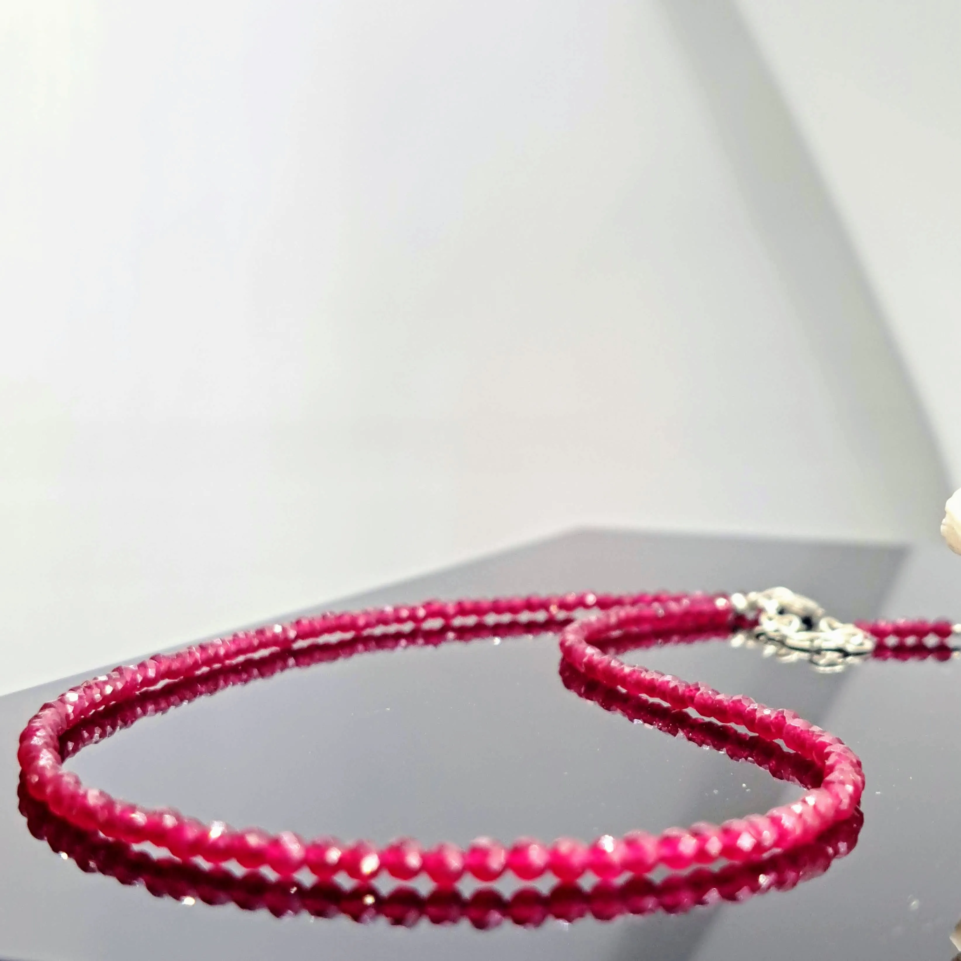 "Ruby Gem Strand" 16" - 18" Necklace - Ruby, Sterling