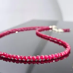 "Ruby Gem Strand" 16" - 18" Necklace - Ruby, Sterling