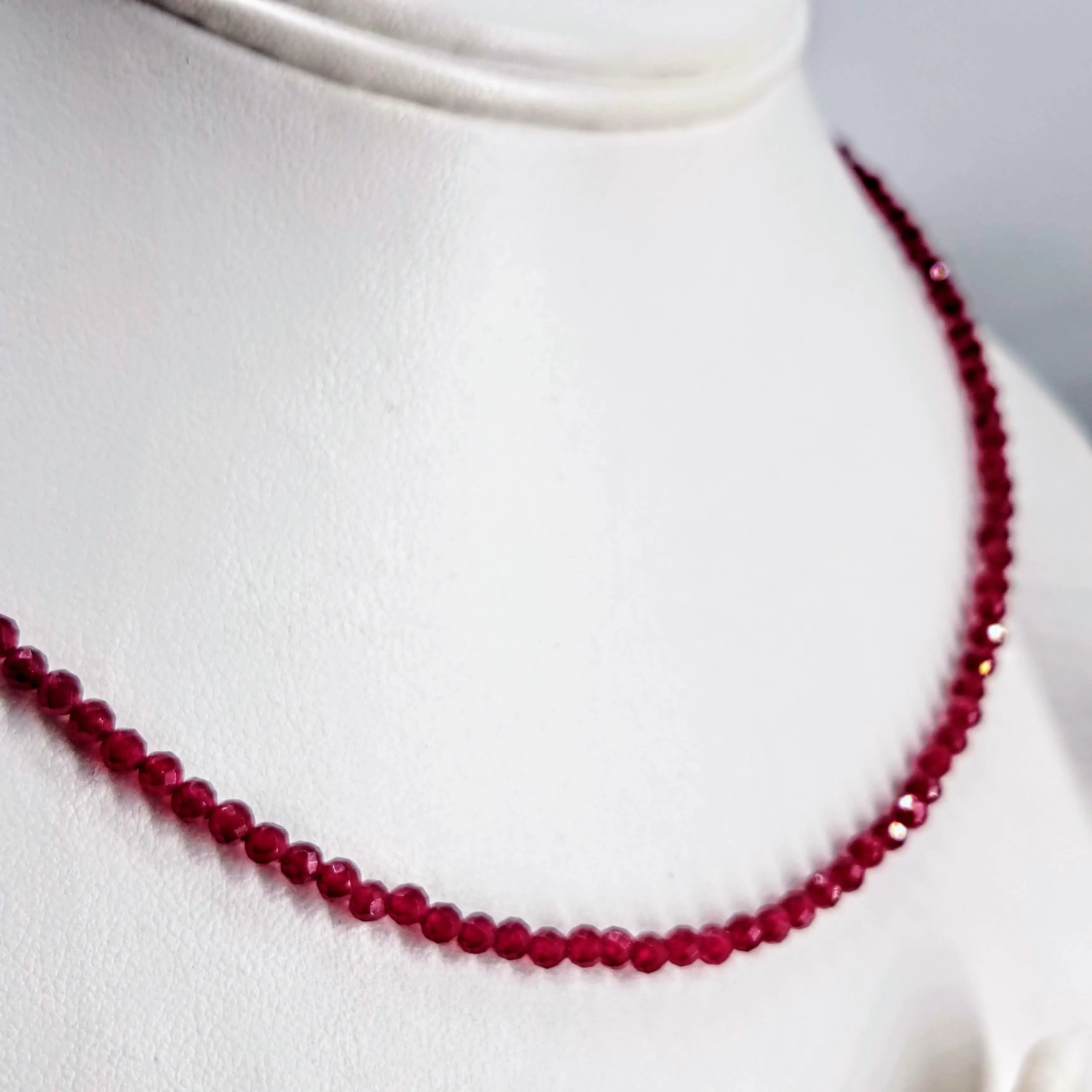 "Ruby Gem Strand" 16" - 18" Necklace - Ruby, Sterling
