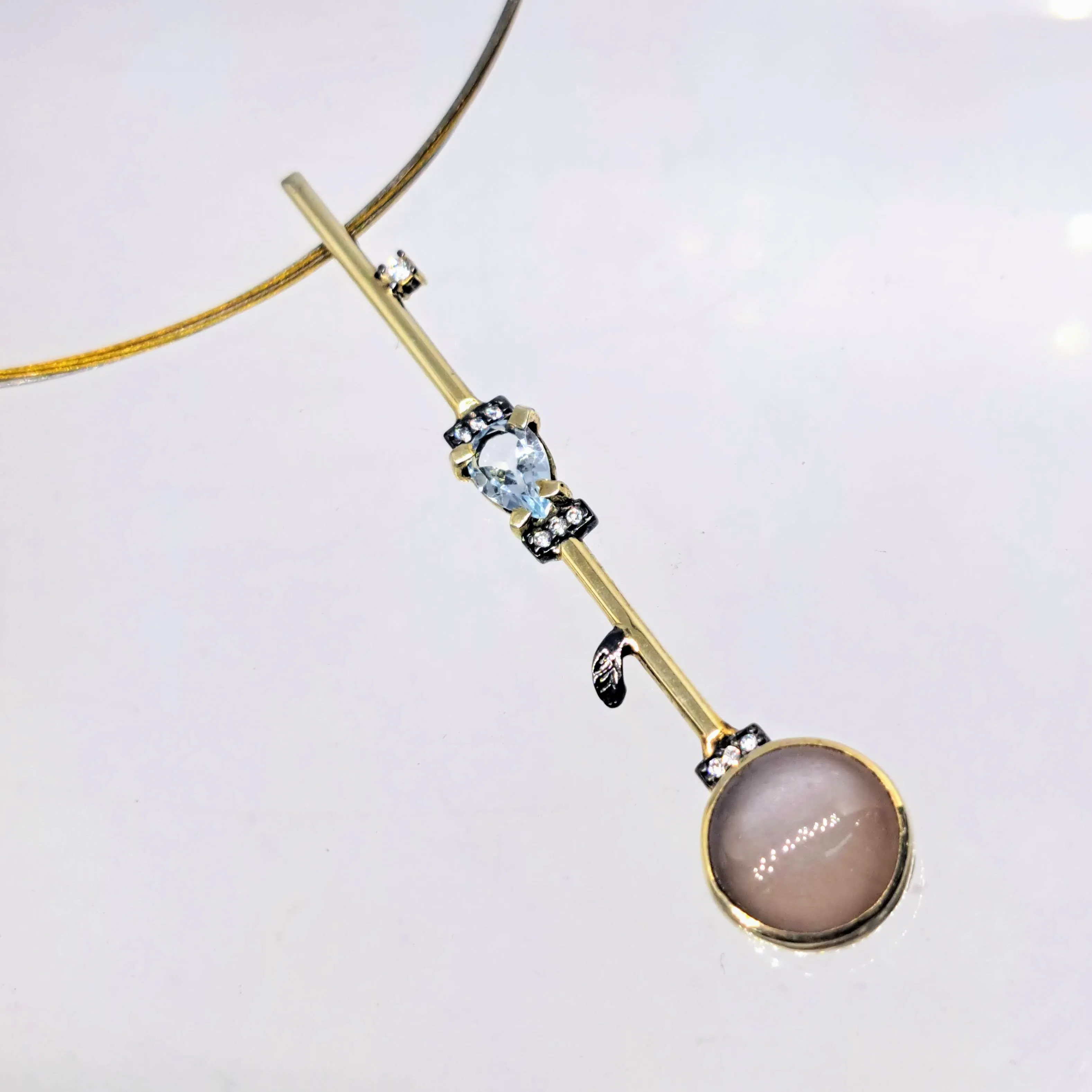 "Sultry Swizzle Stick" 18" Necklace - Topaz, Zircon, Grey Moonstone, Gold Sterling