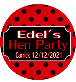 Red & Black Polka dot Personalised Hen Party Badge