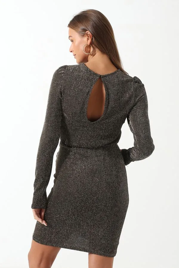 Rich Long Sleeve Glitter Dress in Gold/Silver