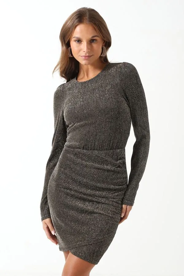 Rich Long Sleeve Glitter Dress in Gold/Silver