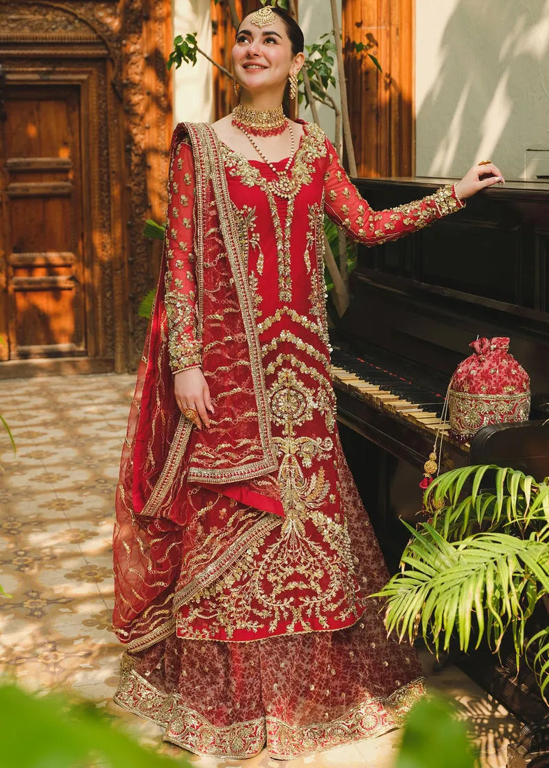 Royal Red Embroidered Pakistani Wedding Dress in Kameez Sharara Style