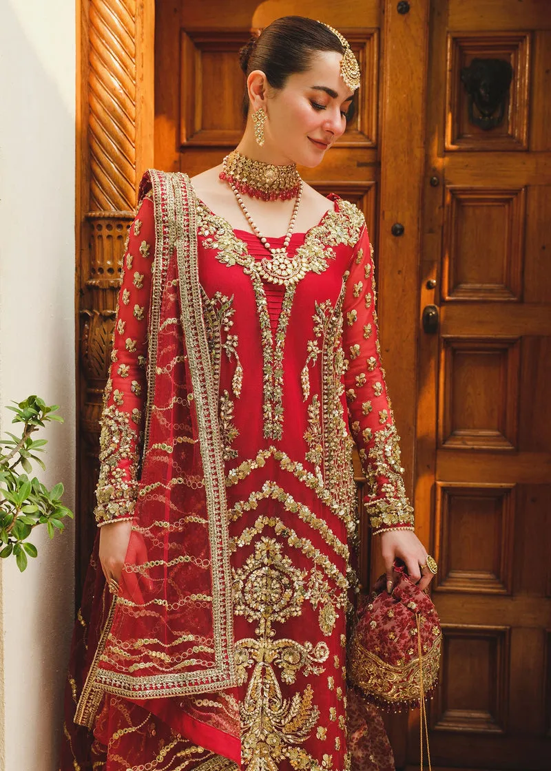 Royal Red Embroidered Pakistani Wedding Dress in Kameez Sharara Style
