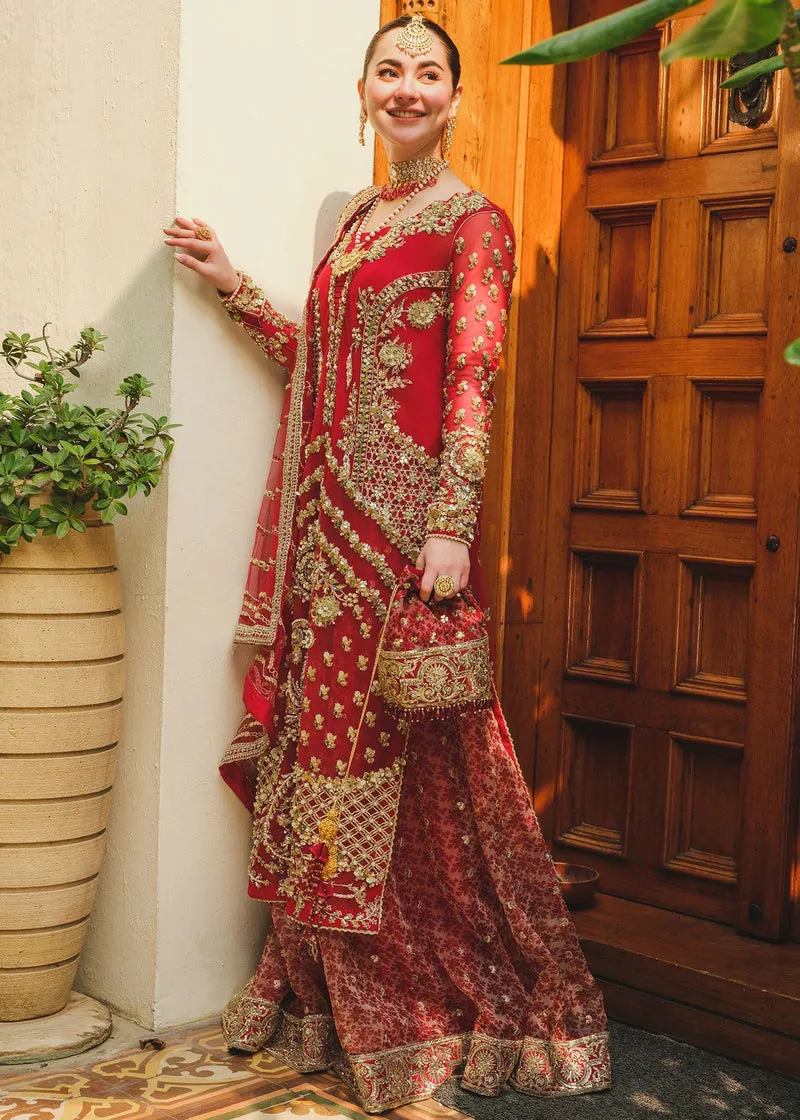 Royal Red Embroidered Pakistani Wedding Dress in Kameez Sharara Style