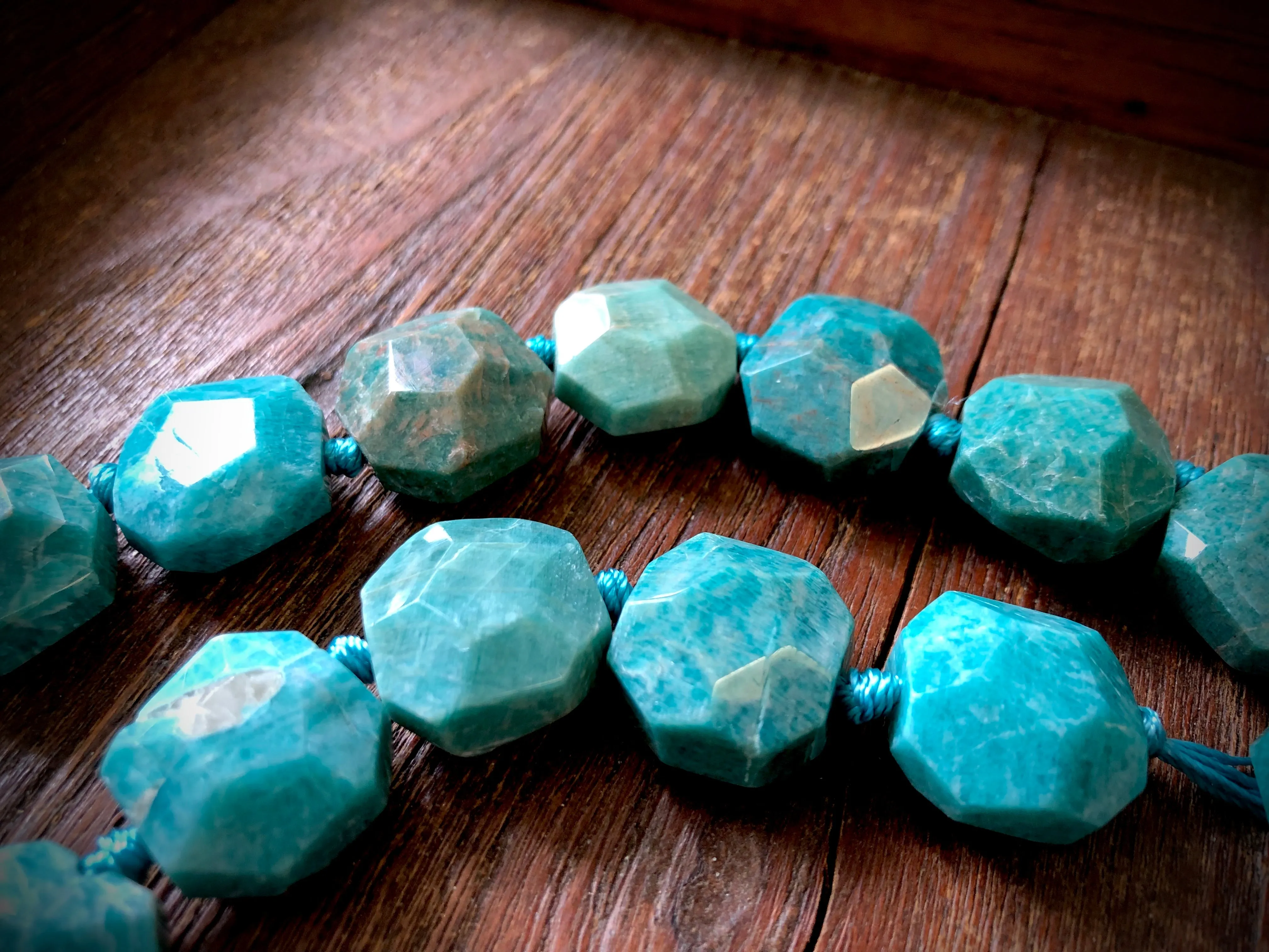 Russian Amazonite Simple Cut Pillow Bead Strand - 18mm