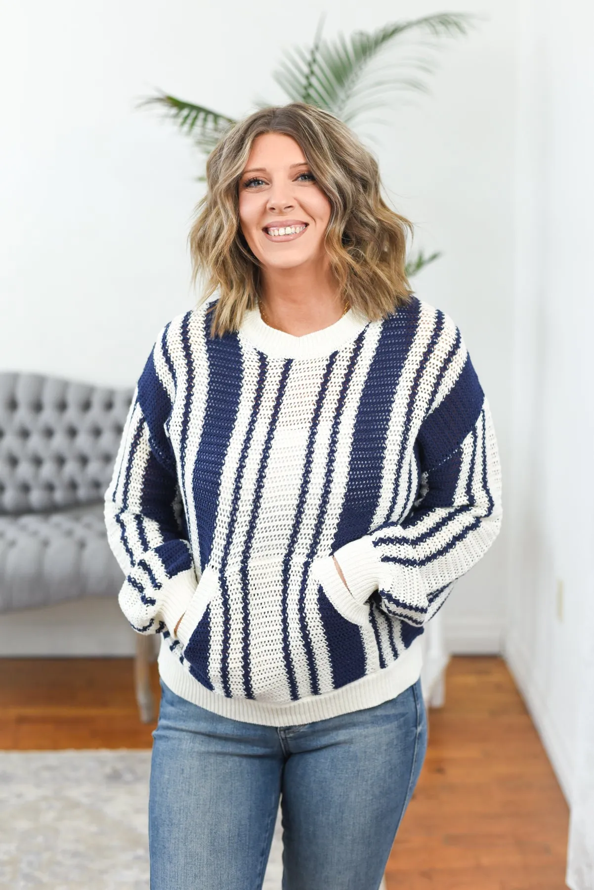 Saphira Striped Open Knit Sweater