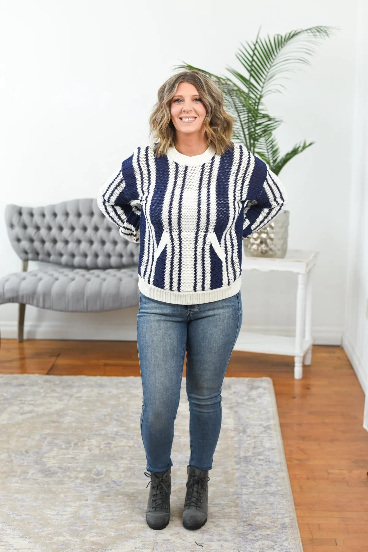 Saphira Striped Open Knit Sweater