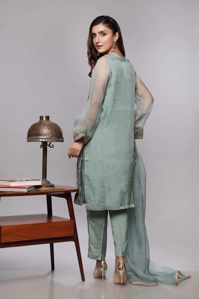 Sea Green Kameez Trouser Dupatta Pakistani Party Dress