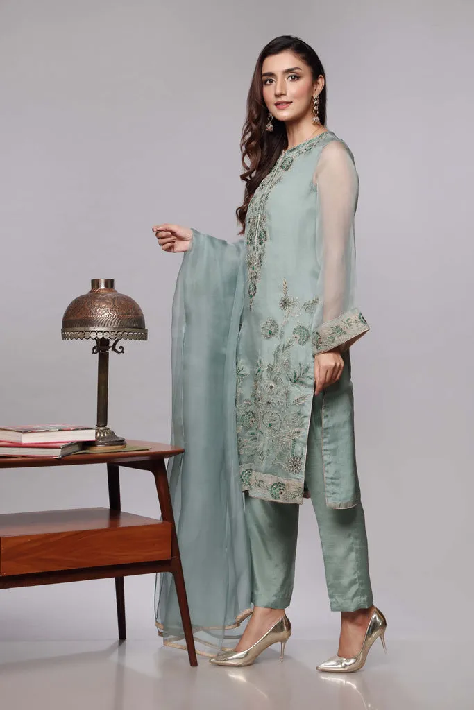 Sea Green Kameez Trouser Dupatta Pakistani Party Dress