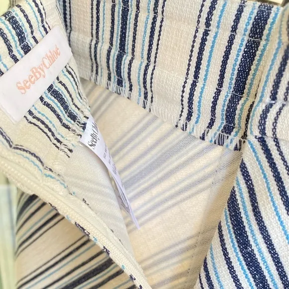 See By Chloe Womens Chevron Striped Mini Skirt Cotton Linen Mix