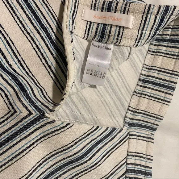 See By Chloe Womens Chevron Striped Mini Skirt Cotton Linen Mix