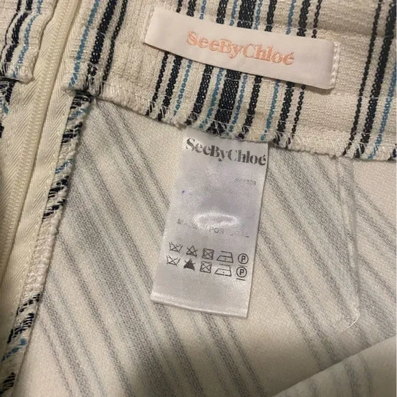 See By Chloe Womens Chevron Striped Mini Skirt Cotton Linen Mix