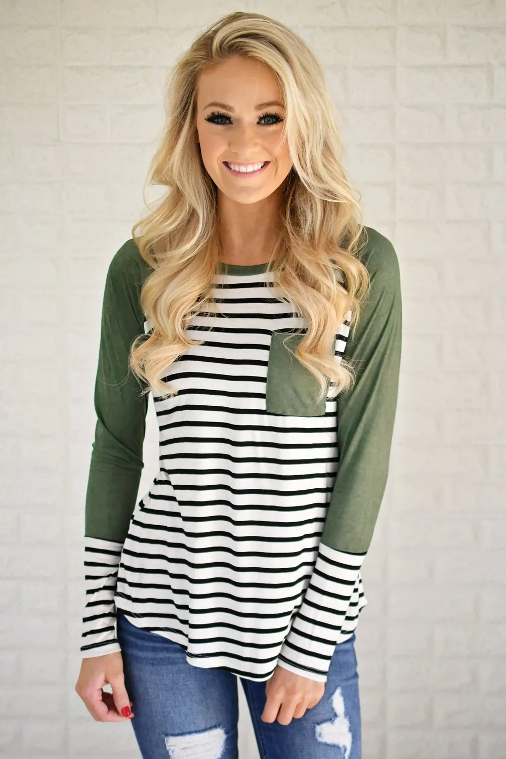 Shape of You Olive & Stripes Top