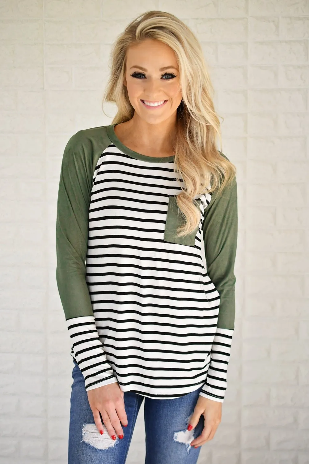 Shape of You Olive & Stripes Top
